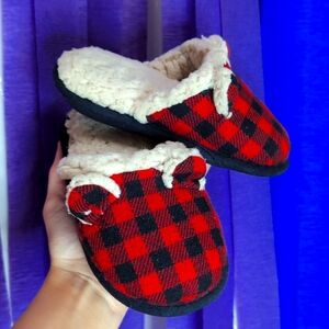 Cat & Jack | Buffalo plaid faux Sherpa slippers with ears, indoor/outdoor soles